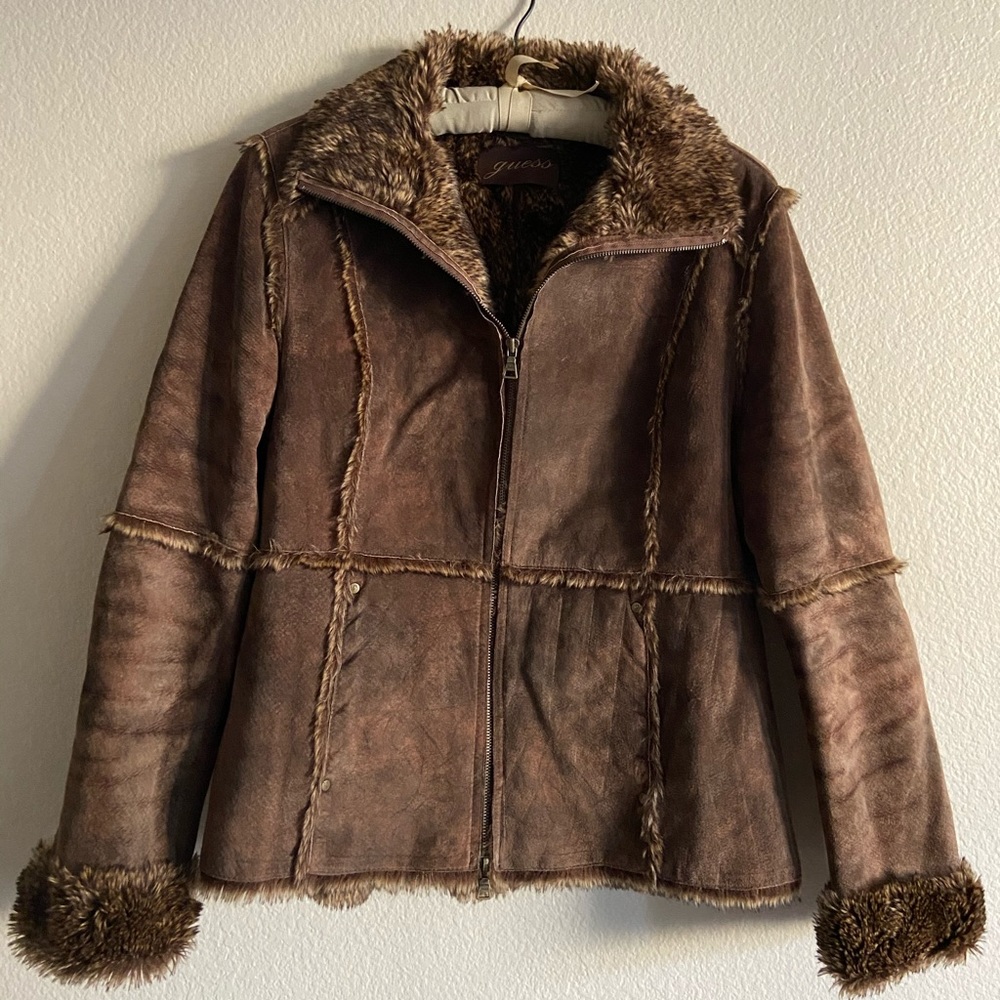 Fur and Suede Jacket, Vintage Guess, Size Large